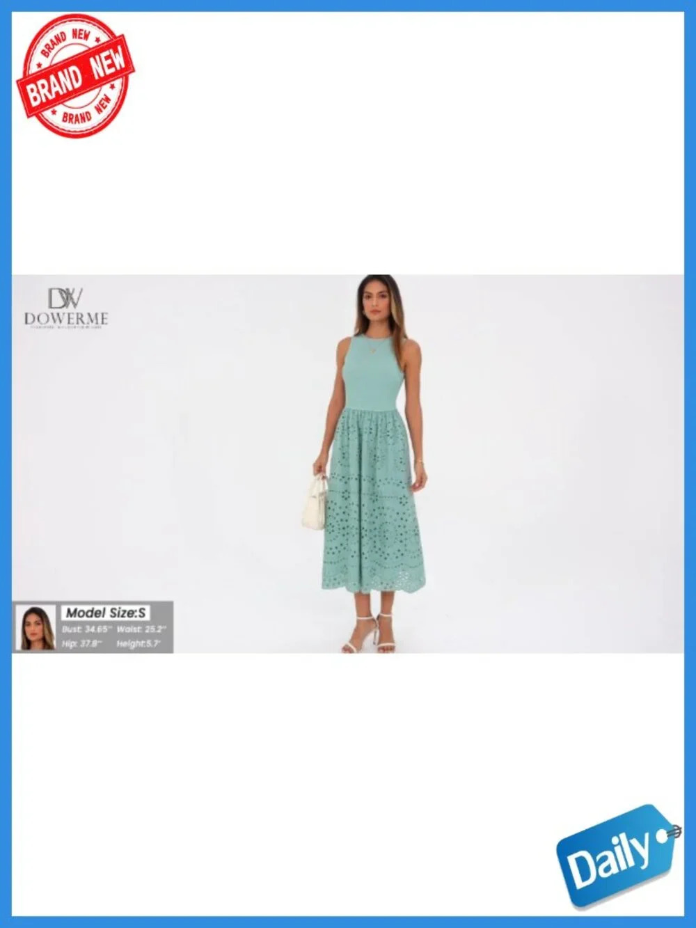 Sleeveless Crewneck A-Line Boho Lace Eyelet Cotton Tank Maxi Dress with Pockets